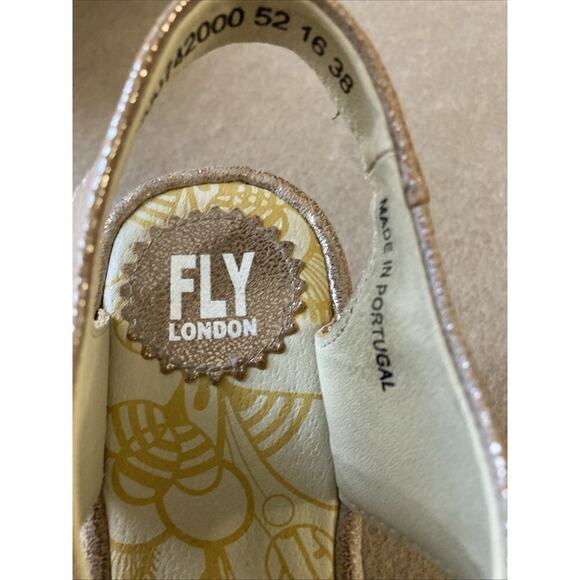 Fly London YLFA Metallic Wedge Sandals Sz 38 US 7-7.5 Rose Gold Leather Lace Up - Picture 7 of 8